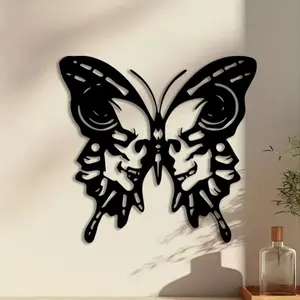 1pc Gothic Skull and Moth Metal Wall Art, Gothic Skull and Moth Statue Mural, Perfect for Indoor/Outdoor, Patio, Home Decor, Halloween, Christmas, Housewarming Decor, Ideal Gift for Gothic Style Lovers autumn home decor
