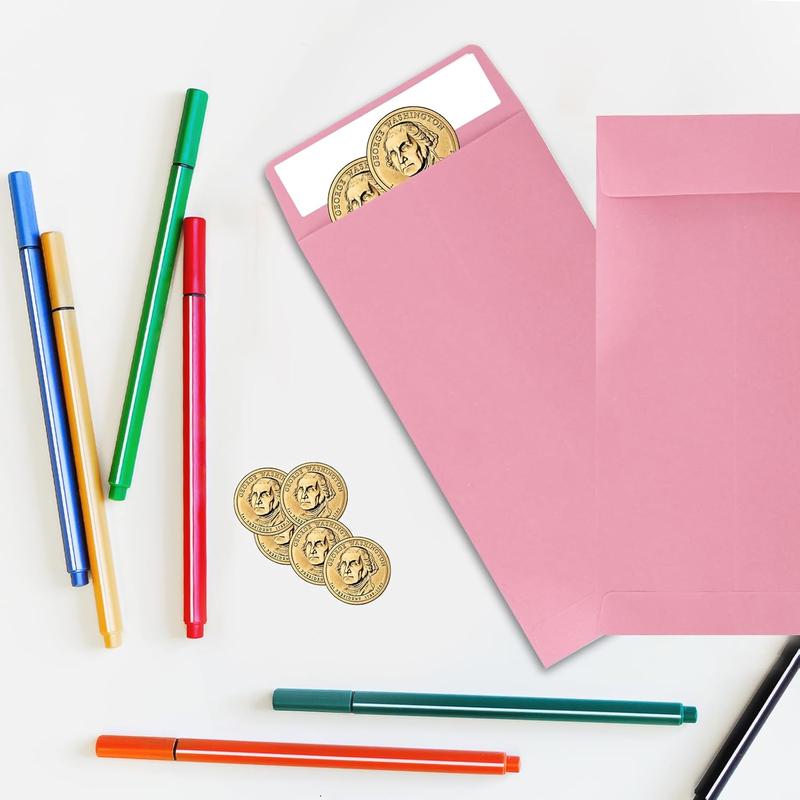 Pink 100 Cash Envelopes 3.5 x 6.5 inch,Coin Self Seal Envelopes For Savings plan,Money Envelopes for Cash,coin,Check and Small items redit Card,Seed