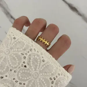Female Vintage Geometric Gold Crown Casual Ring - Adjustable Stainless Steel, Waterproof, Comes with Gift Bag, Gold Rings, Non Tarnish Jewelry