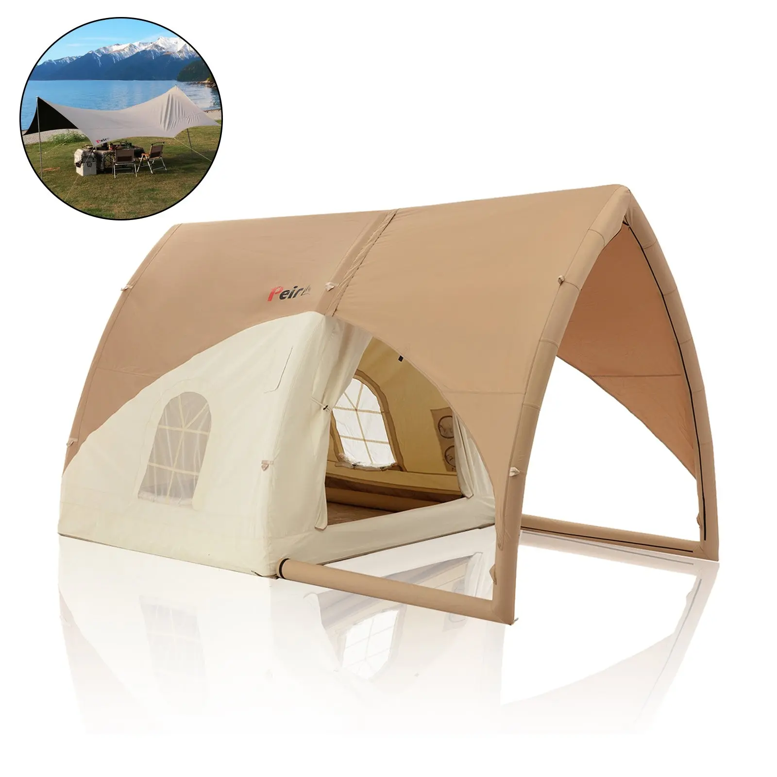 Peirhw House-Shape Inflatable Tent - Easy Setup Glamping Tent for Outdoor Camping, Fits 2-4 People, Easy Setup Tents