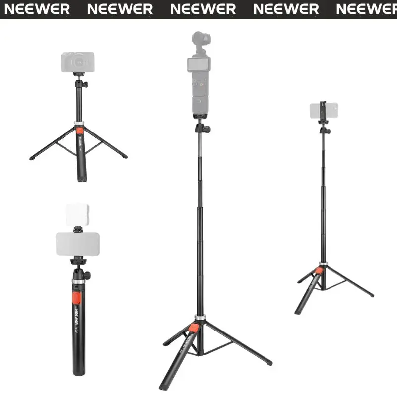 NEEWER TS05 Phone Tripod with Remote Bluetooth, 65.2" All Metal Tripod Stand Compatible with iPhone/Android/GoPro/Canon/Sony DSLR, Portable Selfie Stick Tripod for Travel, Vlog, Video Recording & Live Streaming