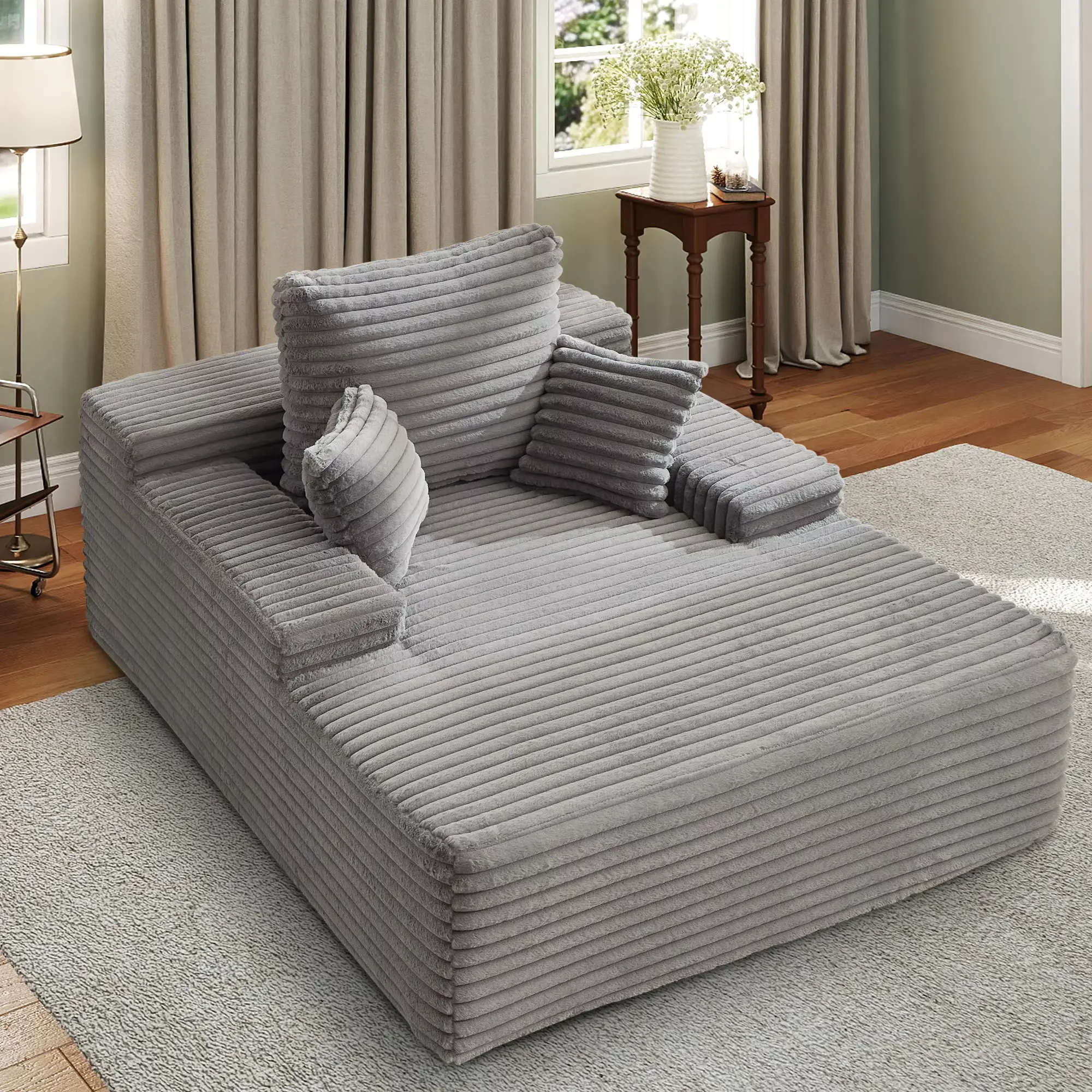 Korser Sturdy 68.5-in Modern Fluffy Corduroy Recliner Sofa Bed - Fixed Armrests, Adjustable Pillows, Chaise Lounge Mode, Cloud-Soft Plush Comfort, 68.5"d x 50"w x 24.4"h, Extra Large Upholstery for Living Room, Bedroom, Busy Families