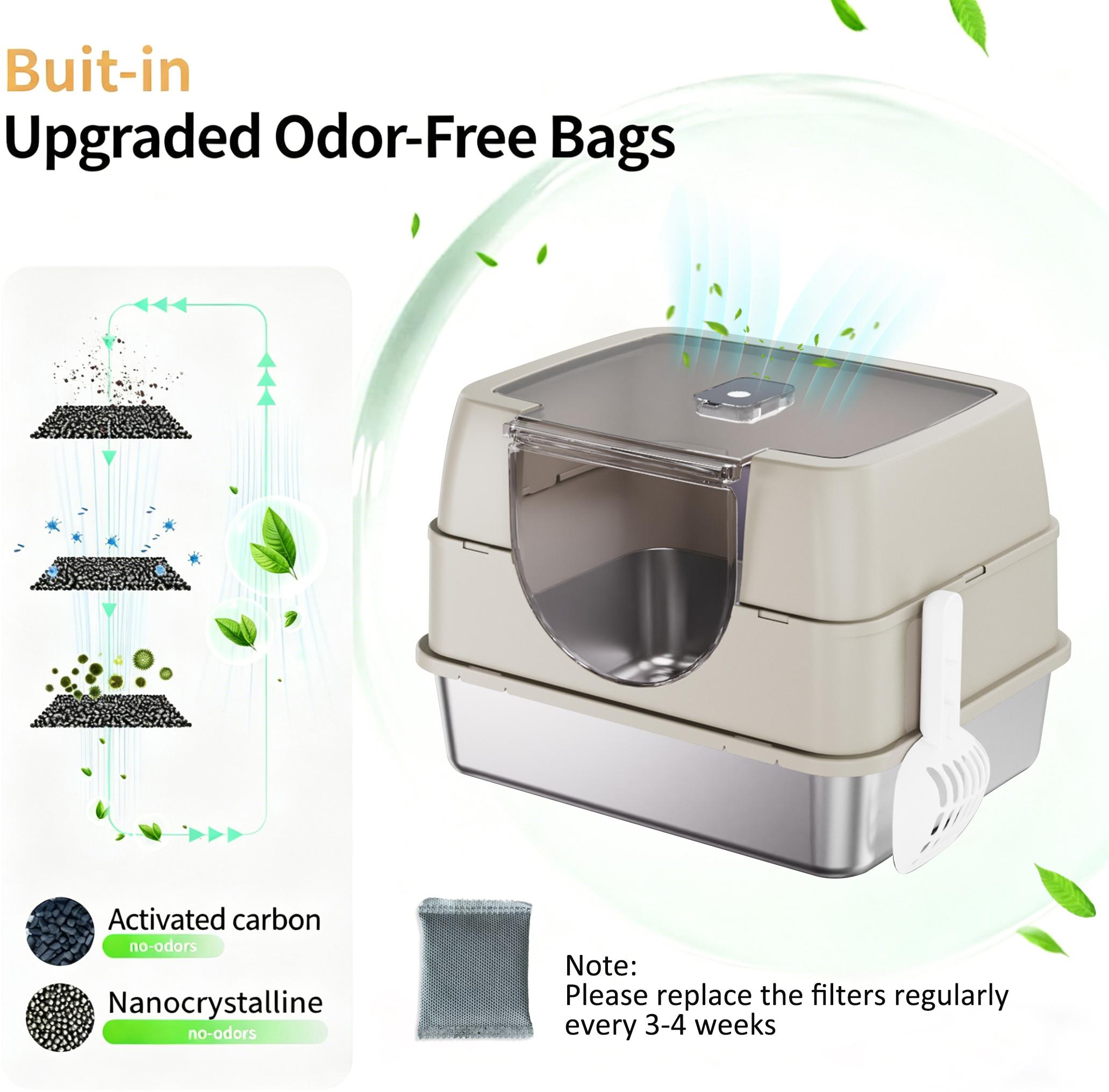 Stainless Steel Cat Litter Box with Lid, XL Large Enclosed High Sided Litter Box with Removable Lid, Carbon Filters -Odor Free, Easy Cleaning, Anti-Urine Leakage for Big Cats