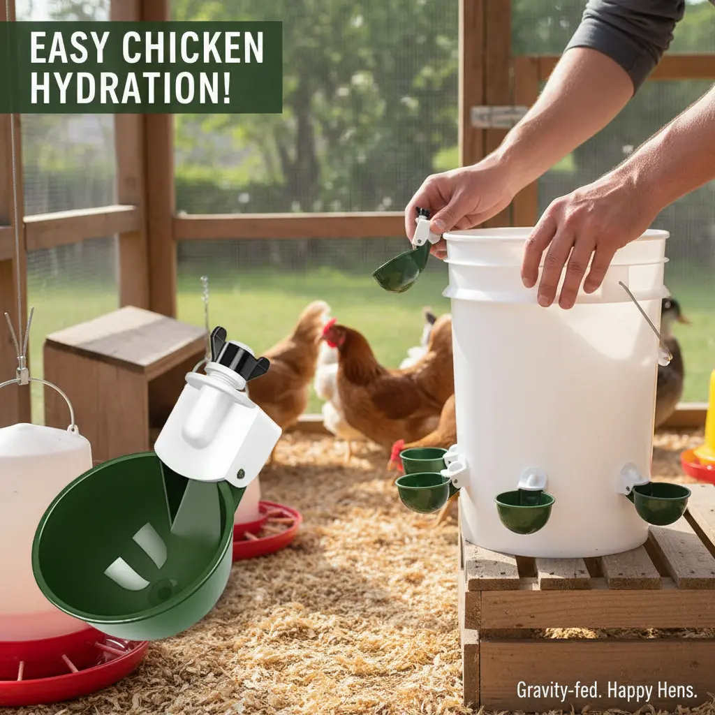 Chicken Water Cups 12 Pack, Automatic Filling Waterer Feeder Bowl, Gravity Poultry Watering System, Chicken Water Dispenser, Chicken Coop Accessories for Hens, Duck, Goose, Turkey (Green) Feeder Bowl