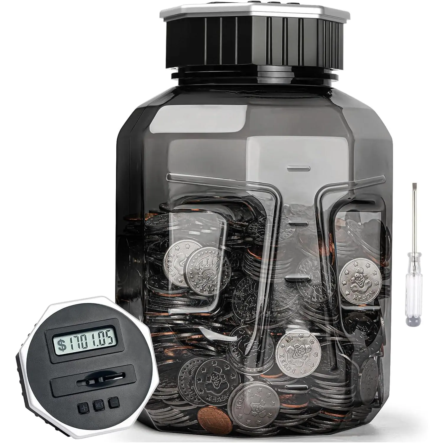 X-Large Piggy  for Adults ,  Digital  Counting  with LCD Counter, 2.4L Capacity,   Counter   Counting Jar with Total Amount Displayed,  for