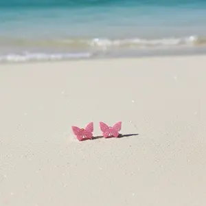 Pink Sparkle Butterfly Stud Earrings