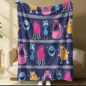 Cute Cartoon Monster Pattern Blanket, Daily Holiday Birthday Gift For Children And Adults, Soft, Warm And Lightweight Plush Blanket, Suitable For Bed, Sofa, Car, Room Decoration