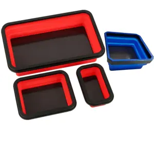 3-Piece Magnetic Storage Box Set, & Silicone Collapsible Trays, Durable Organizer for Screws Tools Small Parts, Tool Storage Kit