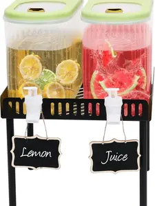 2-Pack Lemonade Drink Dispenser with Spigot, 3L Capacity, Leak-Proof, Plastic Beverage Dispenser with Stand for Fridge & Parties"