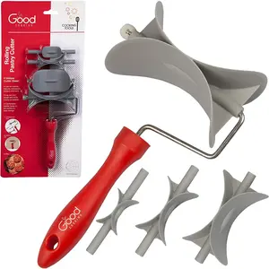 Good Cooking Rolling Pastry Cutter w 4 Interchangeable Blades- Round Roller Fondant Slicer- Cuts all Pastries  Cookies  Biscuits and More  Red