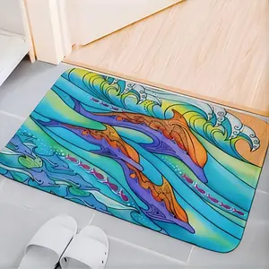 Dolphin Love Soft Fleece Bath Mat, Non Slip Plush Door Mat for Bathroom, Absorbent Quick Dry Shower Rug, Washable Floor Mat for Bedroom and Entryway Home Deco