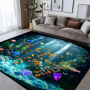Marine Life Pattern Floor Mat, Rectangle Home Decorative Carpet, Non-slip Floor Mat for Living Room Bedroom, Home Decor