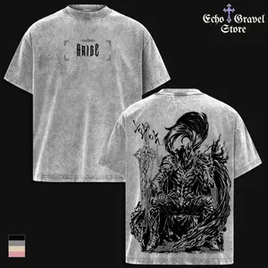 Igris Solo Leveling Vintage Washed Oversized Washed T-Shirt, Hoodie – Shadow Army Knight Anime Graphic Tee, Heavyweight Cotton Dark Fantasy Manga Streetwear Shirt, Sung Jin-Woo Shadow Soldier Unisex Gym Outfit Fan Gift 4TF