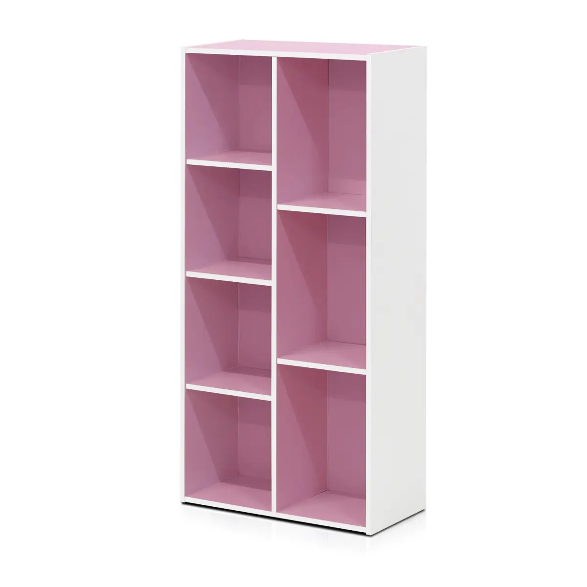 Furinno 11048WH-PI 7-Cube Reversible Open Shelf Large Bookshelf Cabinet - E1 Particle Board Furniture, White & Pink, Simple Home Design, No Foul Smell, Stable Home Storage Solution, Single Unit Office/Commercial Furniture