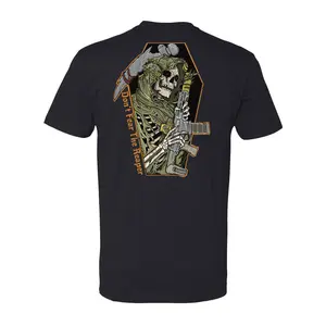 Don’t Fear The Reaper Tactical T Shirt Featuring Grim Reaper Skull With Rifle And Combat Gear, Tactical Military Graphic Streetwear For Men Who Live By Warrior Code Strength Courage And Unbreakable Mindset