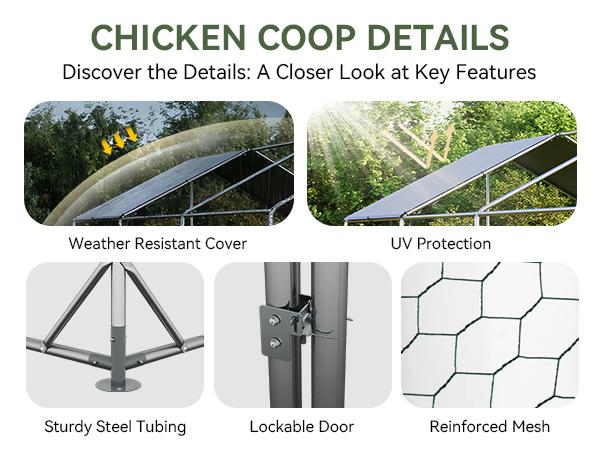 oneinmil Large Metal Chicken Coop, Outdoor Chicken Runs for Yard with Cover, Spire Roof Hen House Enclosure with Security Lock, Walk-in Cage Peak Hen House for Yard Farm oneinmil Large Metal Chicken Coop, Outdoor Chicken Runs for Yard with Cover, Spire Roof Hen House Enclosure with Security Lock, Walk-in Cage Peak Hen House for Yard Farm