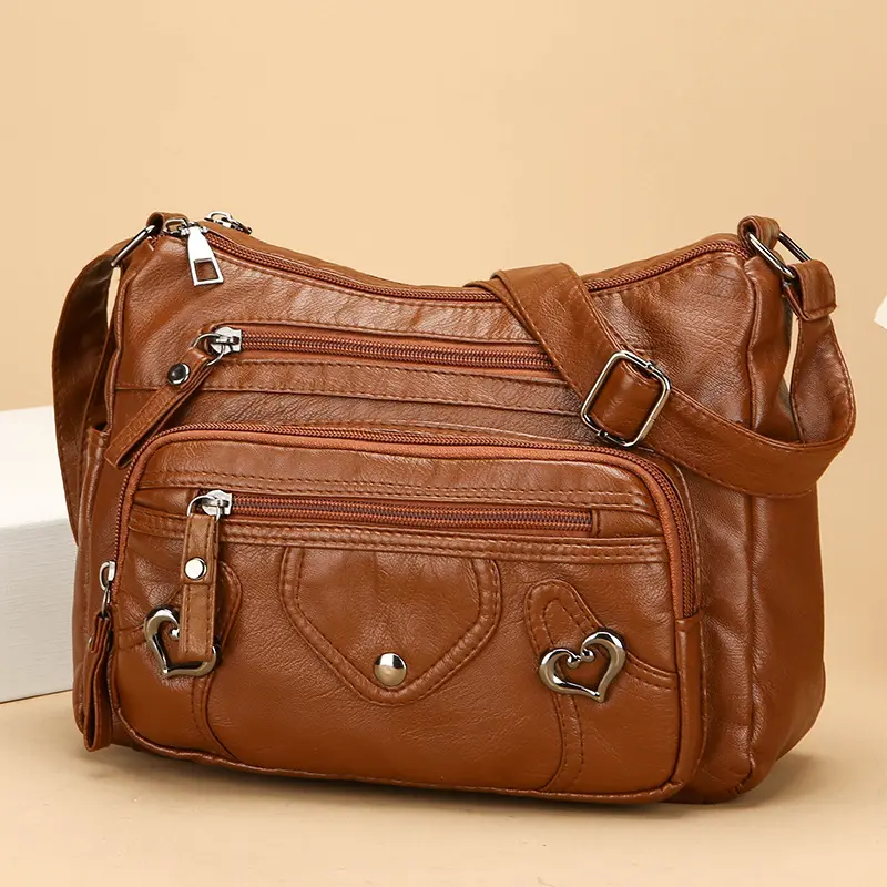 Women's Soft Cowhide Leather Crossbody Handbag - Adjustable Shoulder Straps, Multi-Layered, Large-Capacity Shoulder Bag, Handbag Shoulder Bag