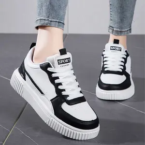 Women's Casual Platform Sneakers All White & Black White Color Options Comfortable Lace-Up Sport Indoor Outdoor Shoes