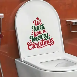 1 piece of classic Christmas tree-shaped text toilet sticker, suitable for home decoration such as bathrooms, etc, Self-adhesive Christmas wall sticker, Christmas wall decoration item, Christmas decoration, Bathroom decorations