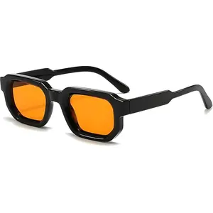 Retro Square Frame Sunglasses for Men & Women – Black Fashion Eyewear with Orange Tinted UV400 Lenses – Vintage Streetwear Shades for Festivals, Driving, and Everyday Style