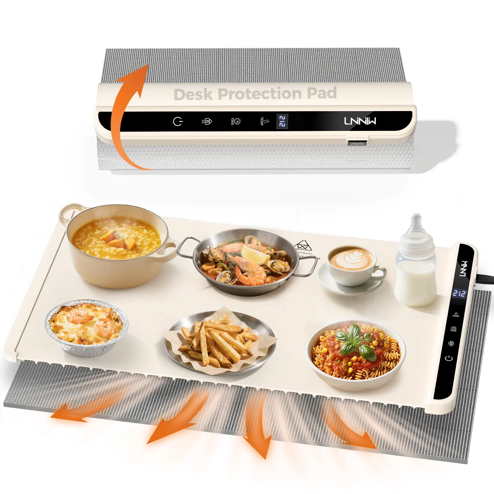Portable Corded Electric Food Warming Mat with Timer Control, 6 Temperature Levels, Child Lock, Detachable Heat-Resistant Desk Pad for Leftovers, Family Dinners