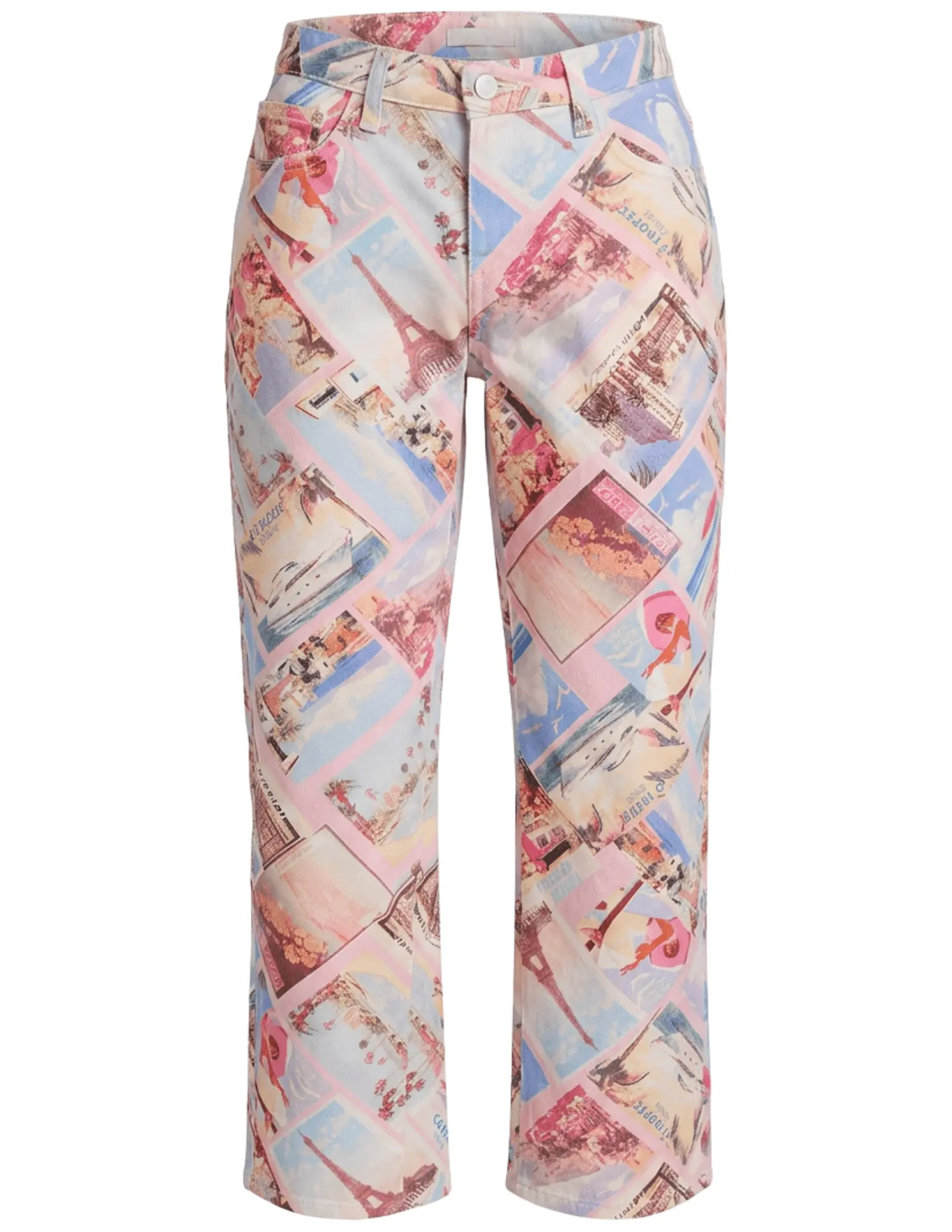 L'AGENCE Blaine Low Rise Stovepipe Jeans in Light Pink Multi Postcard Print-SALE