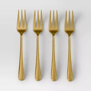 4pc Harrington Cocktail Forks Gold - Threshold ™ : Modern Gold Flatware, Stainless Steel, Appetizer Utensils, Service for 4