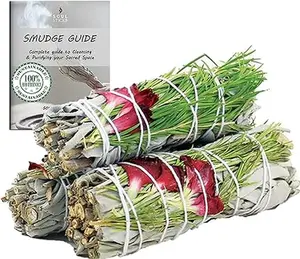 Sweet Morning Floral Sage Smudge Sticks with Smudge Guide, 3-Pack