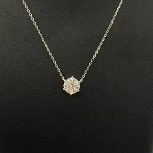 1ct 18K White Gold 6-Prong Setting Round Brilliant Cut Lab-Grown Solitaire Pendant Necklace BZB-XN010012-100