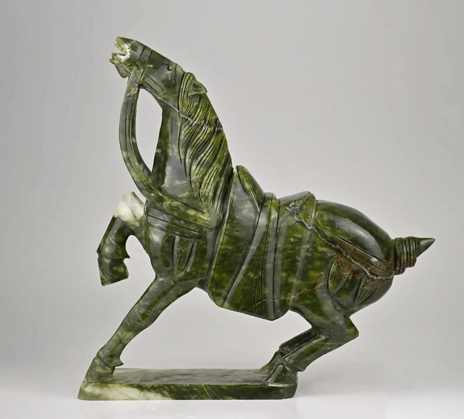 Hand-Carved Green Jade Horse Statue - Feng Shui Symbol of Strength, Freedom, and Success