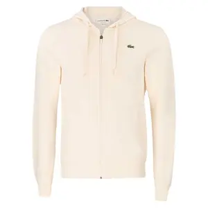 Lacoste Classic Fit Zip-Up Track Jacket - Men's SH1551-AVX White Cotton Blend Fleece with Embroidered Green Crocodile & Side Pockets