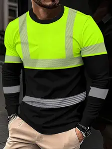 Men's Striped Print Round Neck Long Sleeve T-Shirt, Casual Fashion Outdoor Street Sport Long Sleeve Daily Wear Streetwear