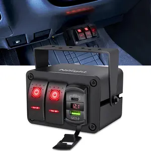 Nilight 2 Gang Rocker Switch Box 12V SPST ON Off Toggle Switches PD Type C and QC 3.0 USB Charger Voltmeter LED Light Waterproof Aluminum Mount Bracket Panel DIY Stickers for Boat Car RV Truck summervibes