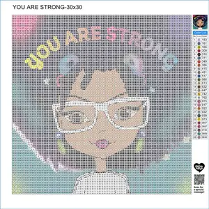 Diamond Art Kit You Are Strong-30x30 Empowering Diamond Art Kit 30x30cm Includes 28 Vibrant Colors Round Acrylic Diamonds Light Blue Heart Shaped Glue Clay White Drill Tray Double Sided Pen Easy Read Numbers Letters Fits 12x12 Inch Frame