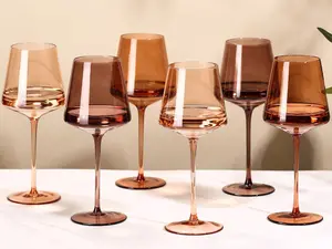 Venus Wine Glasses Set of 6-18oz, Crystal Amber Stemmed -Autumn Winter Wine Dinner Drinkware