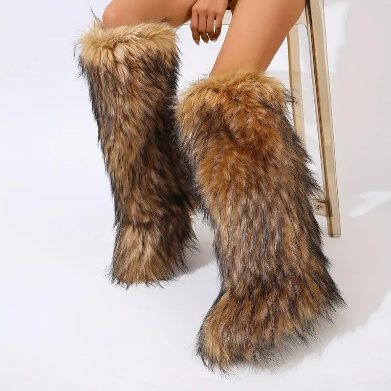 Women's Faux Fur Knee-High Boots, Solid Color, Casual Winter Fashion, One-Piece Slip-On, Round Toe, Flat Sole, Superfine Fiber Outer, Plush Inner Lining, PVC Sole, Hand Wash Only(Phone Holders & Mounts) Women's Faux Fur Knee-High Boots, Solid Color, Casual Winter Fashion, One-Piece Slip-On, Round Toe, Flat Sole, Superfine Fiber Outer, Plush Inner Lining, PVC Sole, Hand Wash Only(Phone Holders & Mounts)