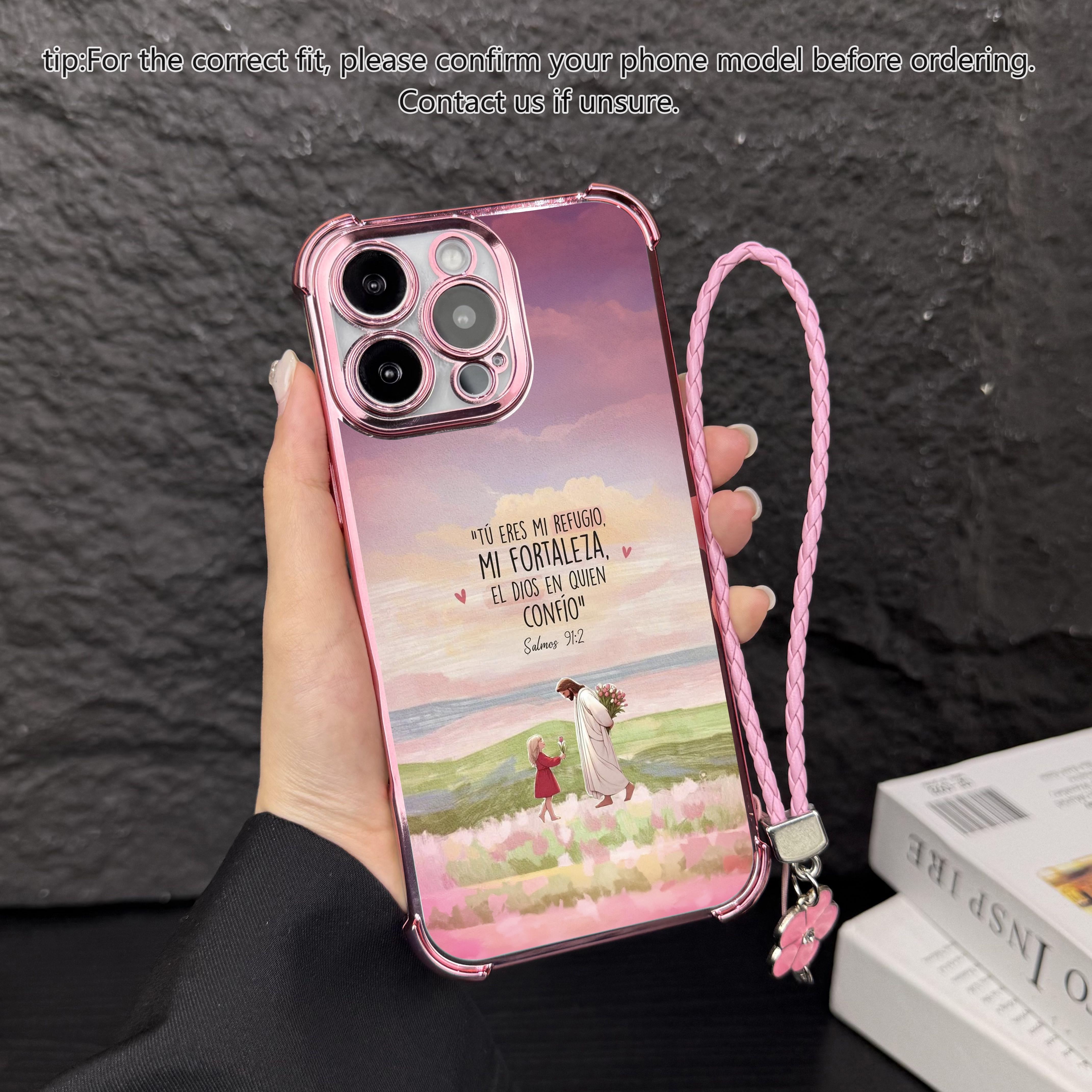 Oil painting style faith hanging rope phone case, airbag anti fall protection, electroplated border TPU phone protective case, suitable for iPhone 17 Pro Max, Air, 16, 15 Plus, 14, 13, 12, 11 and Samsung Galaxy S25, S24, S23, S22 Christ phone cases. A161