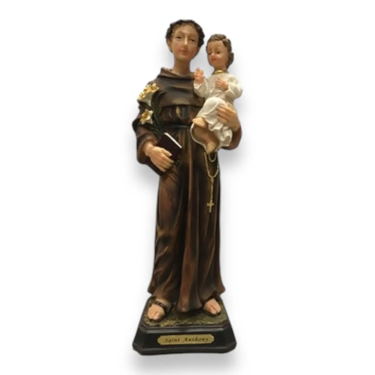 Multi-Size Religious Saint Anthony Patron Saint Resin Figurine - 12in, 8in, 5in Smooth Polish Standing Statue for Home Decor, Ideal Gift