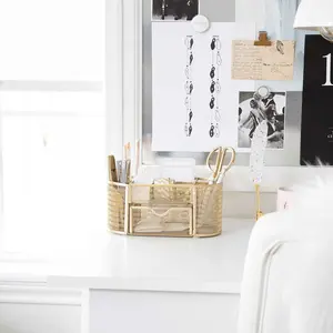 BLU MONACO Small Desk Organizer - Made of Strong Metal with Powder Coat Finish - Storage for Office Supplies - Desk Organizers for Home or Office - 9.25" x 4", 4.7" x 4.25" x 2.12"