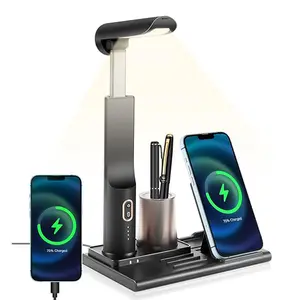 3 in 1 multifunctional led desk light， with 15W Fast Wireless Charger, USB Charging Port, Desk Lamp for Home Office, Desk Lamp for iPhone/Android Dormitory Study Reading Lamp (Adapter Not Included) (Black)