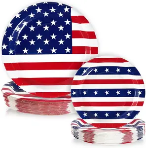 40+ Pcs Patriotic American Flag Party Supplies Set - 7" & 9" Disposable Red White Blue Dinner Dessert Paper Plates, Home Festive Tableware for 4th of July Veterans Day