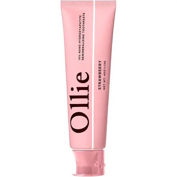 Ollie Organic Fluoride-Free 10% Rod-Shaped Nano Hydroxyapatite Toothpaste, Strawberry Xylitol Blend, 4oz – Remineralizes Enamel, Reduces Sensitivity, Repairs Small Cavities, Naturally Whitens (Pack of 1)