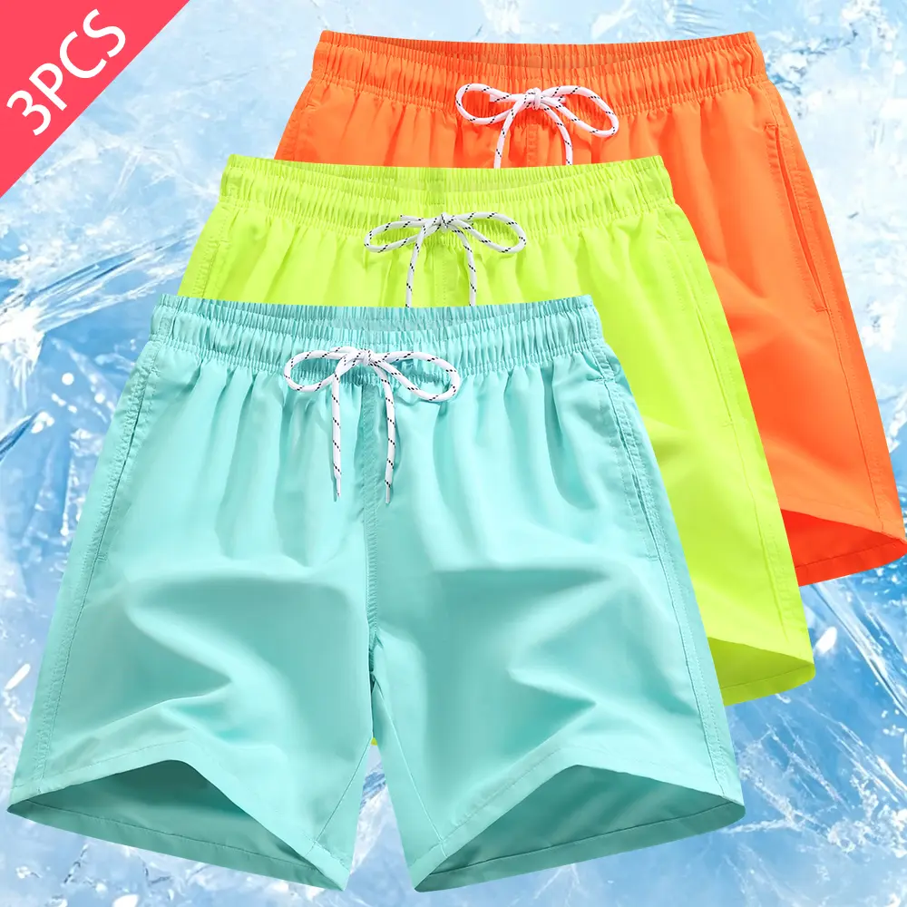 3 Pack Women Quick Dry Swim Trunks Elastic Drawstring Beach Shorts Breathable Casual Athletic Workout Shorts Mesh Pockets Comfort Fit Summer Board Shorts For Swimming Surfing Running Daily Wear