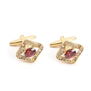 Hot-selling New Product Gold Inlaid Red Zircon Cufflinks, Light Luxury Men's Shirt Cufflinks