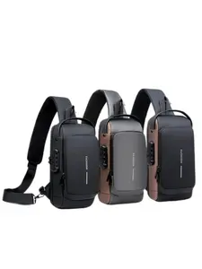 Men's Casual Solid Color Crossbody Bag, Multi-functional Shoulder Bag with Password Lock & USB Charging Port, Waterproof Sling Bag for Daily Used, Multifunctional Portable Bag