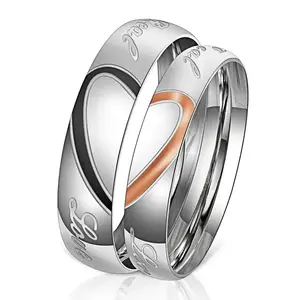 2025 Matching Promise Rings For Couples Love You Forever Wedding Bands Sets Him and Her Half Heart Rings Stainless Steel Comfort