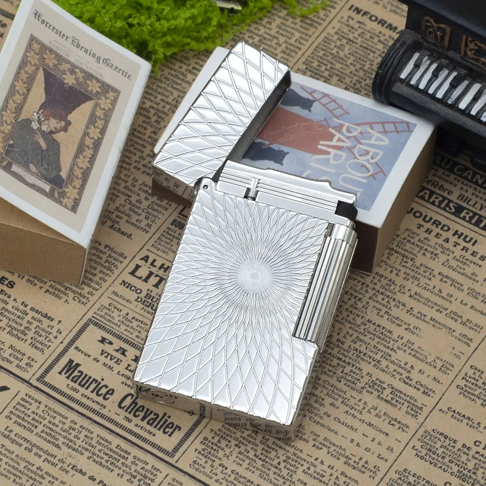 DUPONT Silver Sunburst Modern Brass Compact Metal Lighter - No Fuel Novelty Lighter Accessory, Basic Everyday Gift for Grills, Boyfriend Anniversary Presents, Home Supplies Accessories, Lighters Novelty