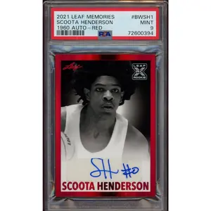 2021-22 Leaf Memories Scoota Henderson 1960 Leaf Signatures Red #BW-SH1 (/25) (PSA 9)