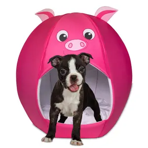 Maccabi Art Pink Pig Pet Bed - Soft Hooded Igloo for Kittens & Small Dogs (Small - 16"x16")