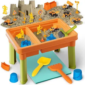 Castle Sensory Table with Sensory Sand, Indoor Sensory Bin with Lid & 2.6lbs Play Sand, Construction Kit with 6 Alloy Trucks & Castle Molds, Sensory Toys for Toddler Boys and Girls